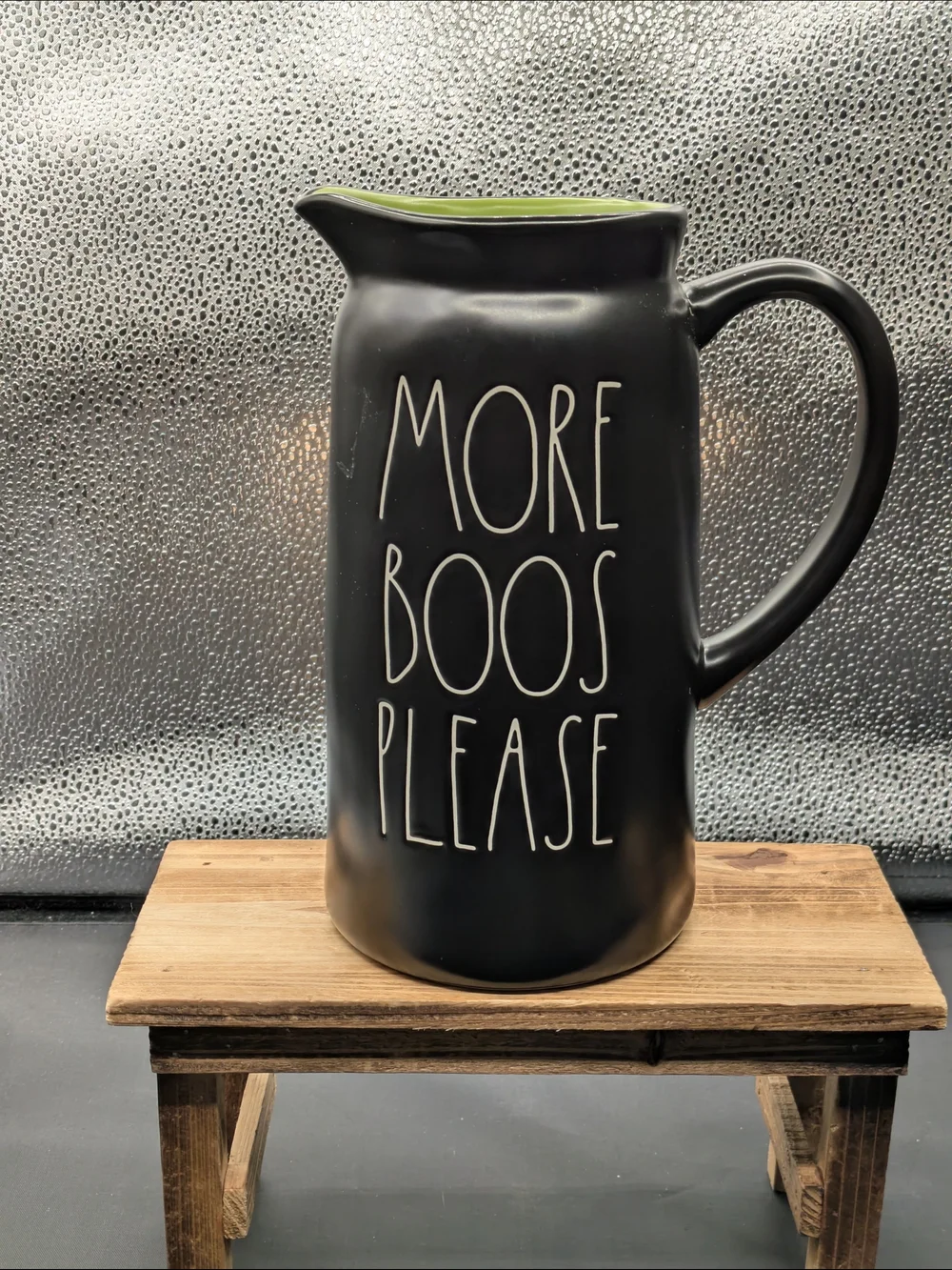Rae Dunn Black Pitcher with Lime Green Interior - 
